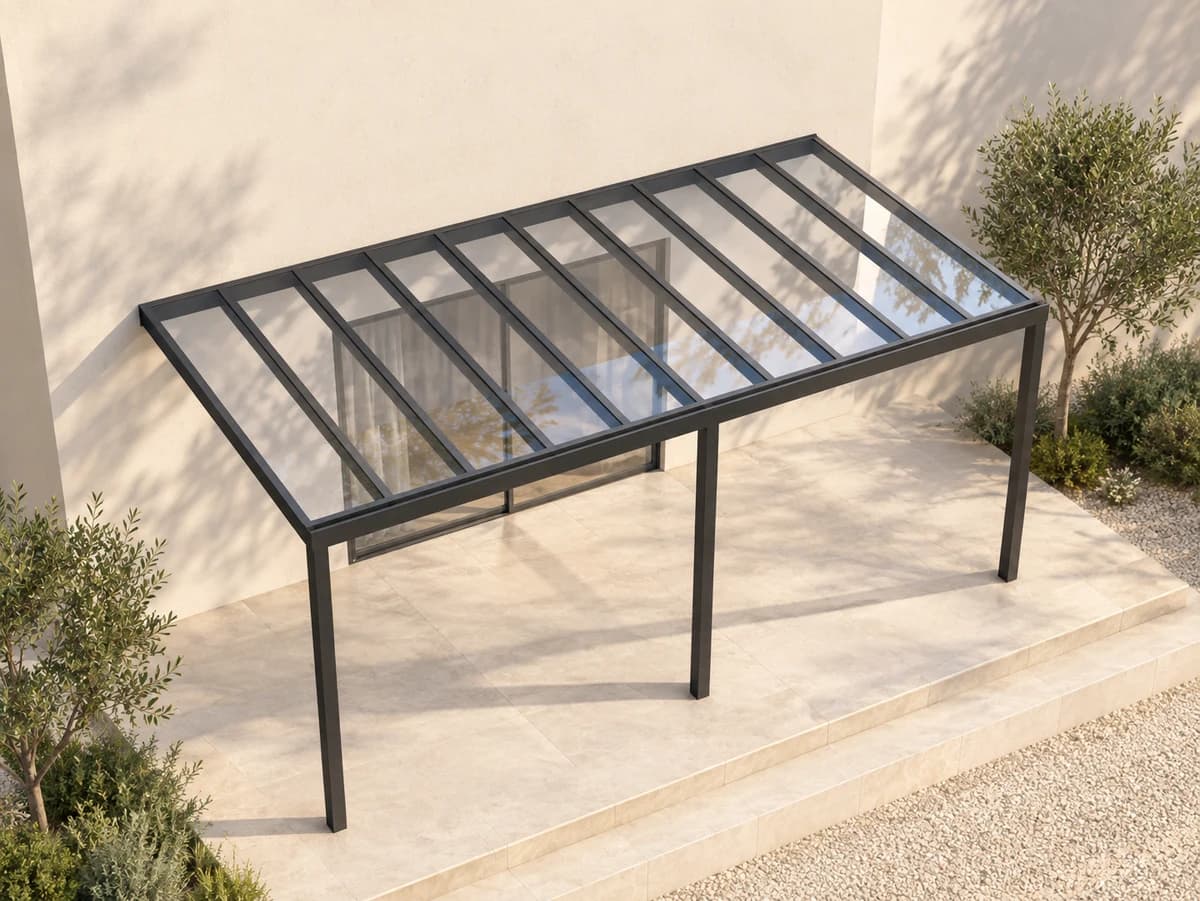 Pitched pergola illustration with acrylic roofing