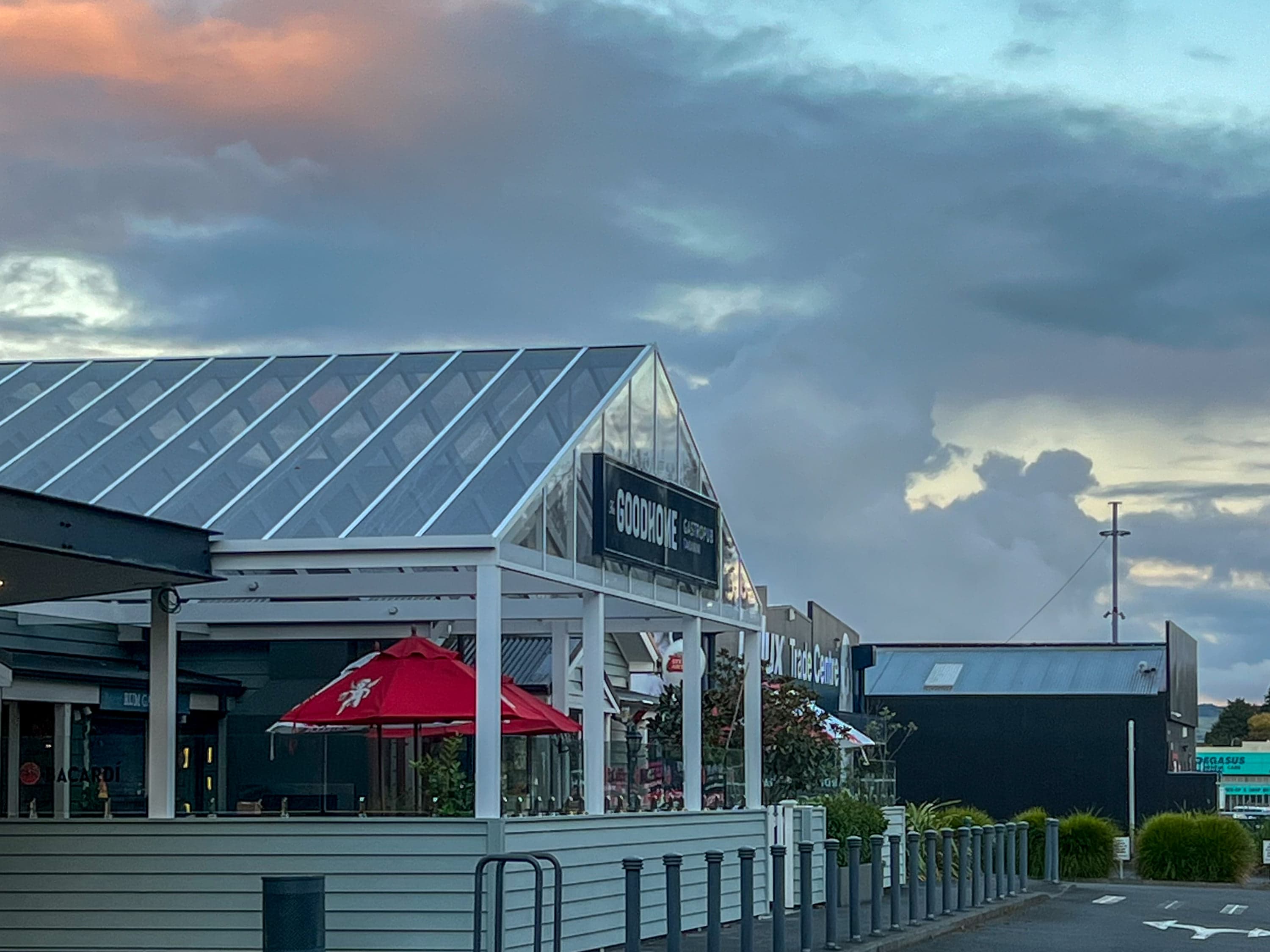 Cafe blinds closing the courtyard edge