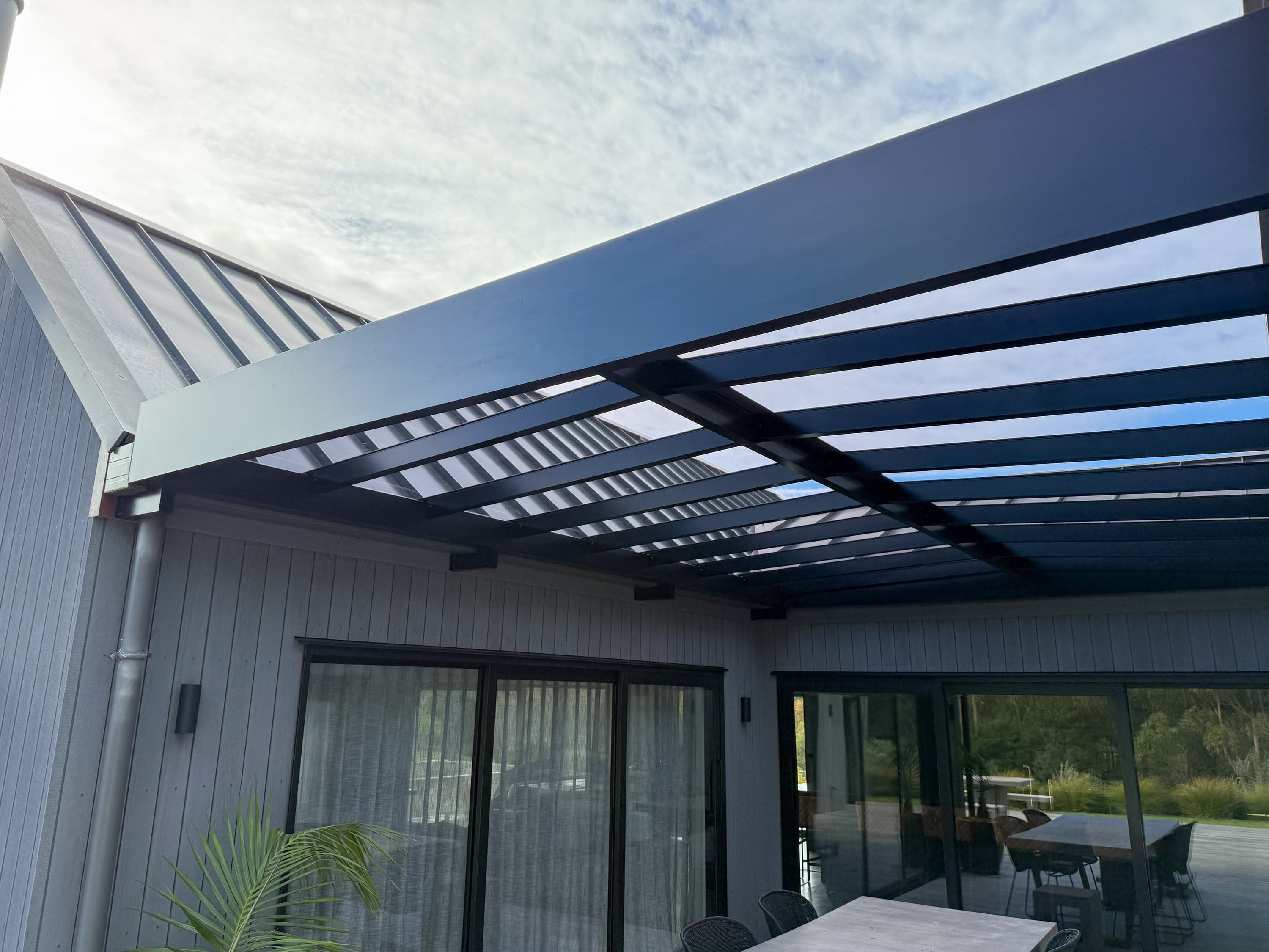 Daytime view of the pergola over the deck