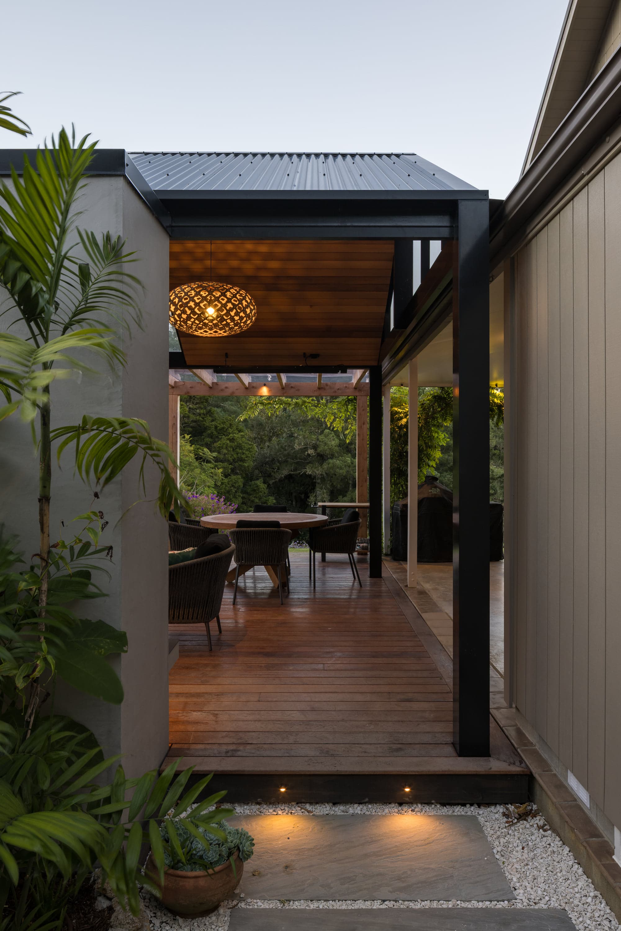 Side entry and deck view into the Warkworth outdoor room